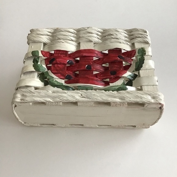 Watermelon Napkin Holder Hand Painted White Basket Farmhouse Cottagecore Vintage - Picture 2 of 13